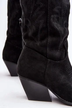 New Boto Damskie Kozaki Kowbojki Na Słupku Czarne Sloana