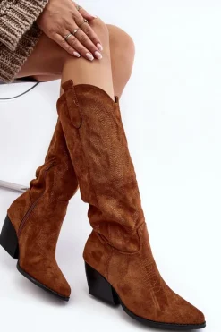 Damskie Boto Damskie Kozaki Kowbojki Na Słupku Camel Sloana