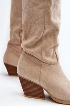 Damskie Boto Damskie Kozaki Kowbojki Na Słupku Jasnobeżowe Sloana