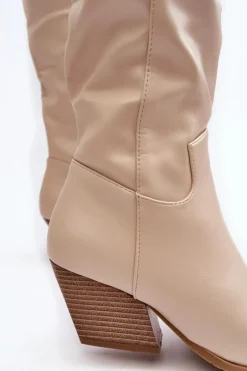 Boto Kozaki Wiosenne|Kozaki Przed Kolano*Damskie Kozaki Kowbojki Na Obcasie Jasnobeżowe Kaspella