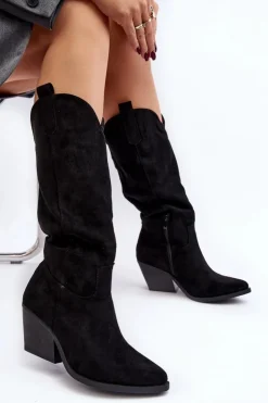 Damskie Boto Damskie Kozaki Kowbojki Na Obcasie Przed Kolano Czarne Oppore