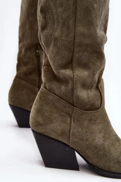 Boto Kozaki Wiosenne|Kozaki Przed Kolano*Damskie Kozaki Kowbojki Na Słupku Zielone Sloana