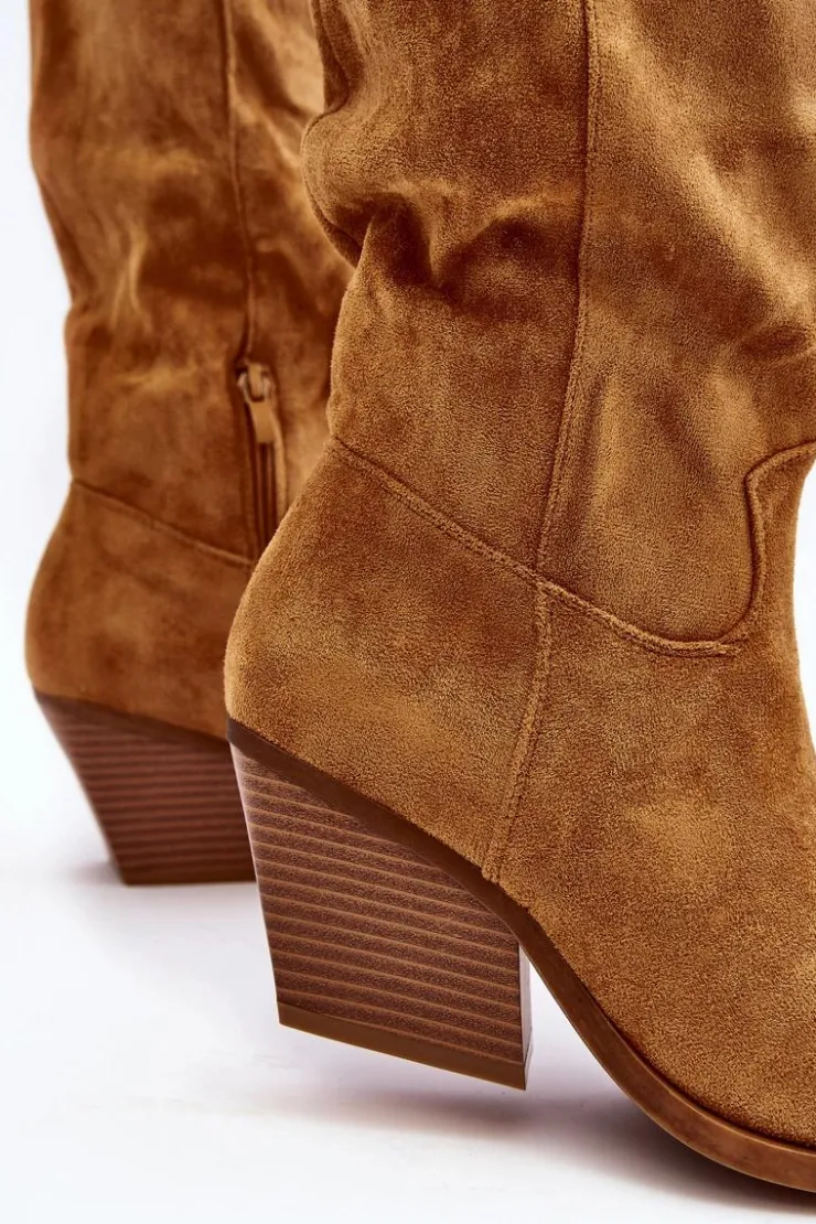 Discount Boto Damskie Kozaki Kowbojki Na Obcasie Przed Kolano Camel Oppore
