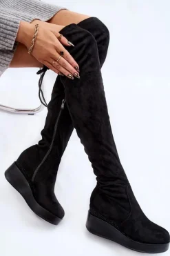 Boto Muszkieterki|Kozaki Wiosenne*Damskie Kozaki Muszkieterki Na Koturnie Czarne Elori