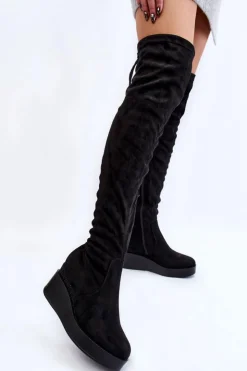 Boto Muszkieterki|Kozaki Wiosenne*Damskie Kozaki Muszkieterki Na Koturnie Czarne Elori