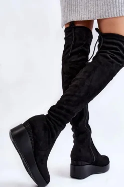 Boto Muszkieterki|Kozaki Wiosenne*Damskie Kozaki Muszkieterki Na Koturnie Czarne Elori