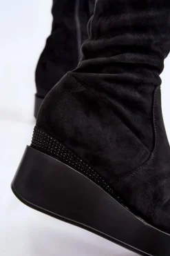 Boto Muszkieterki|Kozaki Wiosenne*Damskie Kozaki Muszkieterki Na Koturnie Czarne Elori