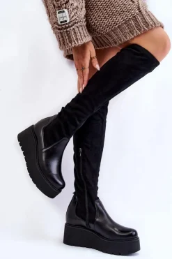 Damskie Laura Messi Damskie Kozaki Na Koturnie 2502 Czarne
