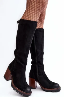 Buty damskie Vinceza Kozaki Na Obcasie|Kozaki Zamszowe*Damskie Kozaki Na Masywnym Słupku Ocieplane Czarne Alzeta