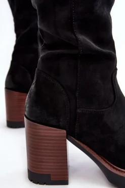 Buty damskie Vinceza Kozaki Na Obcasie|Kozaki Zamszowe*Damskie Kozaki Na Masywnym Słupku Ocieplane Czarne Alzeta
