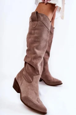 Boto Kozaki Wiosenne|Kozaki Przed Kolano*Damskie Kozaki Na Obcasie Lewski Shoes 3235 Cappucino