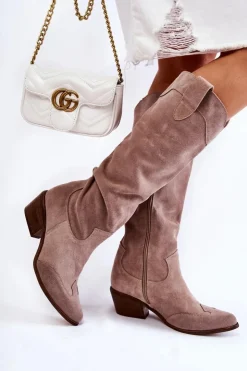 Boto Kozaki Wiosenne|Kozaki Przed Kolano*Damskie Kozaki Na Obcasie Lewski Shoes 3235 Cappucino