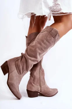 Boto Kozaki Wiosenne|Kozaki Przed Kolano*Damskie Kozaki Na Obcasie Lewski Shoes 3235 Cappucino