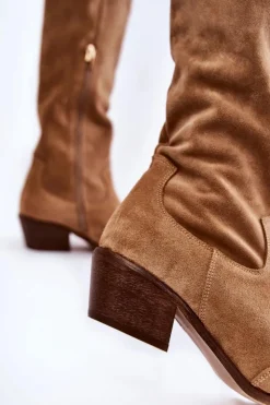 Boto Kozaki Wiosenne|Kozaki Przed Kolano*Damskie Kozaki Na Obcasie Lewski Shoes 3235 Beżowe