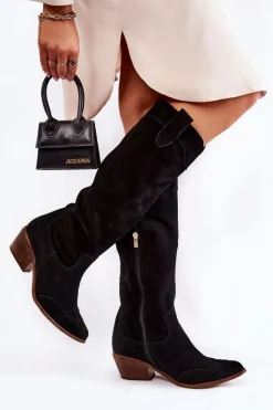 Outlet Boto Damskie Kozaki Na Obcasie Lewski Shoes 3235 Czarne