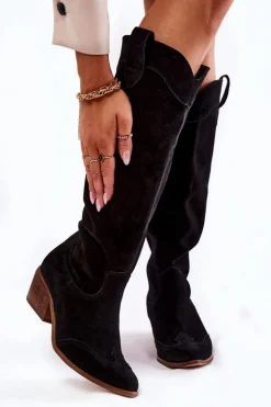 Outlet Boto Damskie Kozaki Na Obcasie Lewski Shoes 3235 Czarne