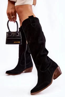 Outlet Boto Damskie Kozaki Na Obcasie Lewski Shoes 3235 Czarne