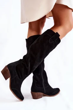 Outlet Boto Damskie Kozaki Na Obcasie Lewski Shoes 3235 Czarne