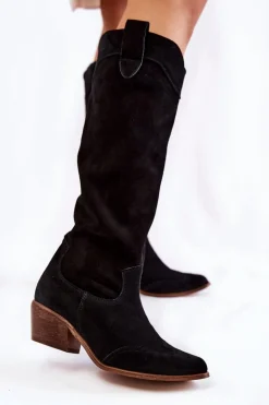 Outlet Boto Damskie Kozaki Na Obcasie Lewski Shoes 3235 Czarne
