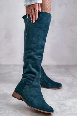 Damskie Boto Damskie Kozaki Na Płaskim Obcasie Zielone Isolde