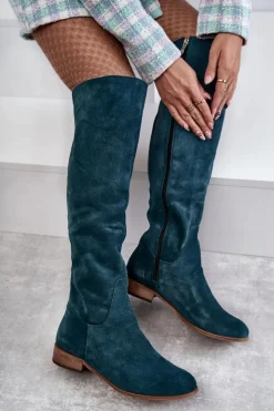 Damskie Boto Damskie Kozaki Na Płaskim Obcasie Zielone Isolde