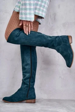 Damskie Boto Damskie Kozaki Na Płaskim Obcasie Zielone Isolde