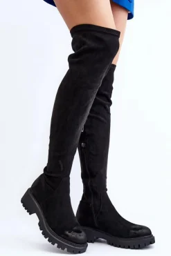 Damskie Boto Damskie Kozaki Na Płaskim Obcasie Za Kolano La.Fi 270068B-SU Czarne