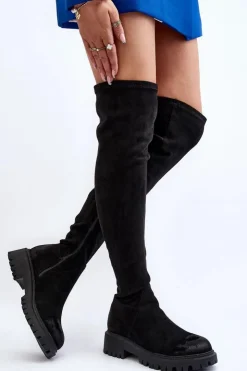 Damskie Boto Damskie Kozaki Na Płaskim Obcasie Za Kolano La.Fi 270068B-SU Czarne