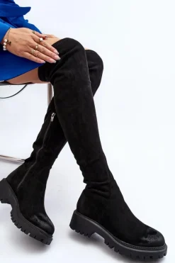 Damskie Boto Damskie Kozaki Na Płaskim Obcasie Za Kolano La.Fi 270068B-SU Czarne