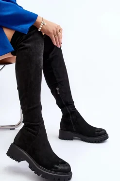 Damskie Boto Damskie Kozaki Na Płaskim Obcasie Za Kolano La.Fi 270068B-SU Czarne