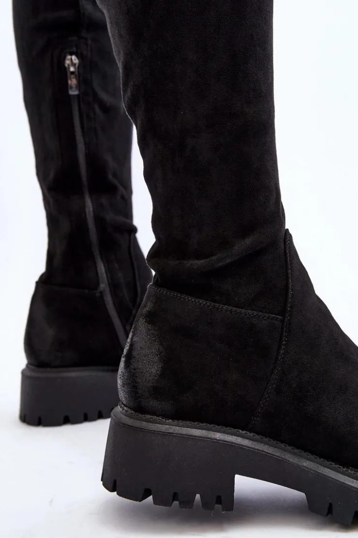 Damskie Boto Damskie Kozaki Na Płaskim Obcasie Za Kolano La.Fi 270068B-SU Czarne