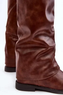 Best Boto Damskie Kozaki Na Płaskim Obcasie Z Marszczoną Cholewką Brązowe Tercella