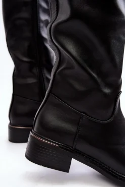 Clearance Boto Damskie Kozaki Na Płaskim Obcasie Przed Kolano Czarne Aviare