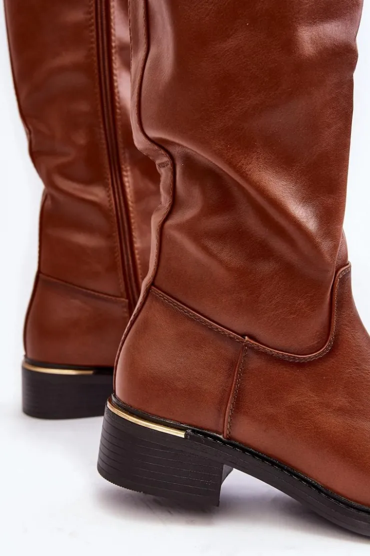 Hot Boto Damskie Kozaki Na Płaskim Obcasie Przed Kolano Brązowe Aviare