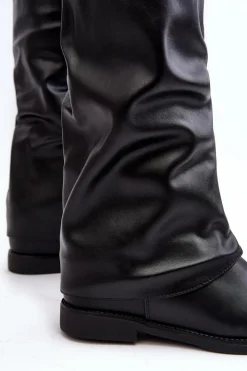 Damskie Boto Damskie Kozaki Na Płaskim Obcasie Z Marszczoną Cholewką Czarne Tercella