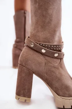 Sale Boto Damskie Kozaki Na Słupku Lewski Shoes 3246 Cappucino