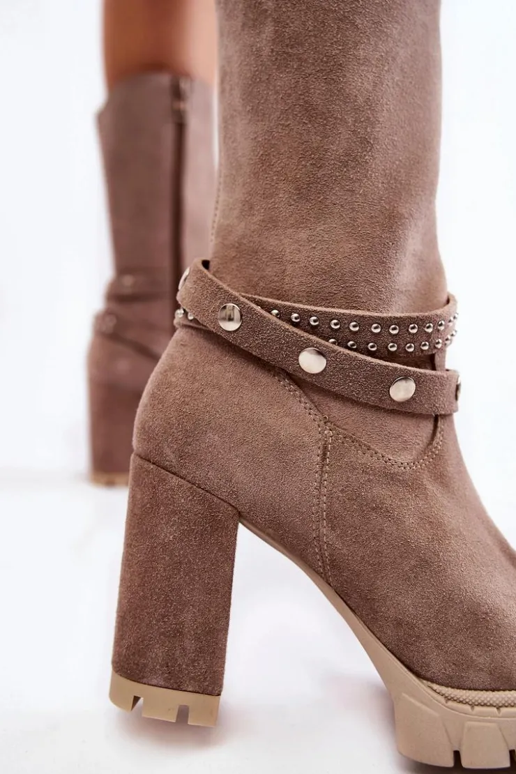 Sale Boto Damskie Kozaki Na Słupku Lewski Shoes 3246 Cappucino