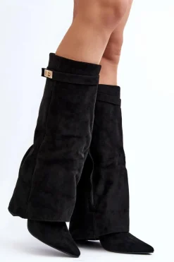 Sale Boto Damskie Kozaki Na Słupku Przed Kolano Czarne Portora