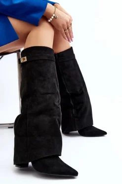 Sale Boto Damskie Kozaki Na Słupku Przed Kolano Czarne Portora