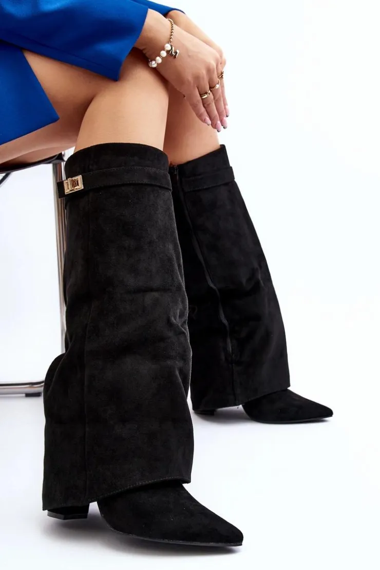 Sale Boto Damskie Kozaki Na Słupku Przed Kolano Czarne Portora