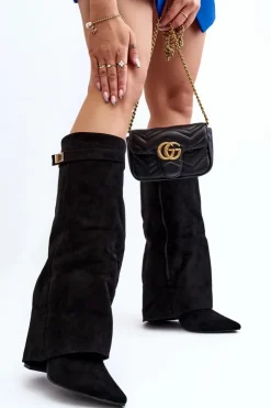 Sale Boto Damskie Kozaki Na Słupku Przed Kolano Czarne Portora