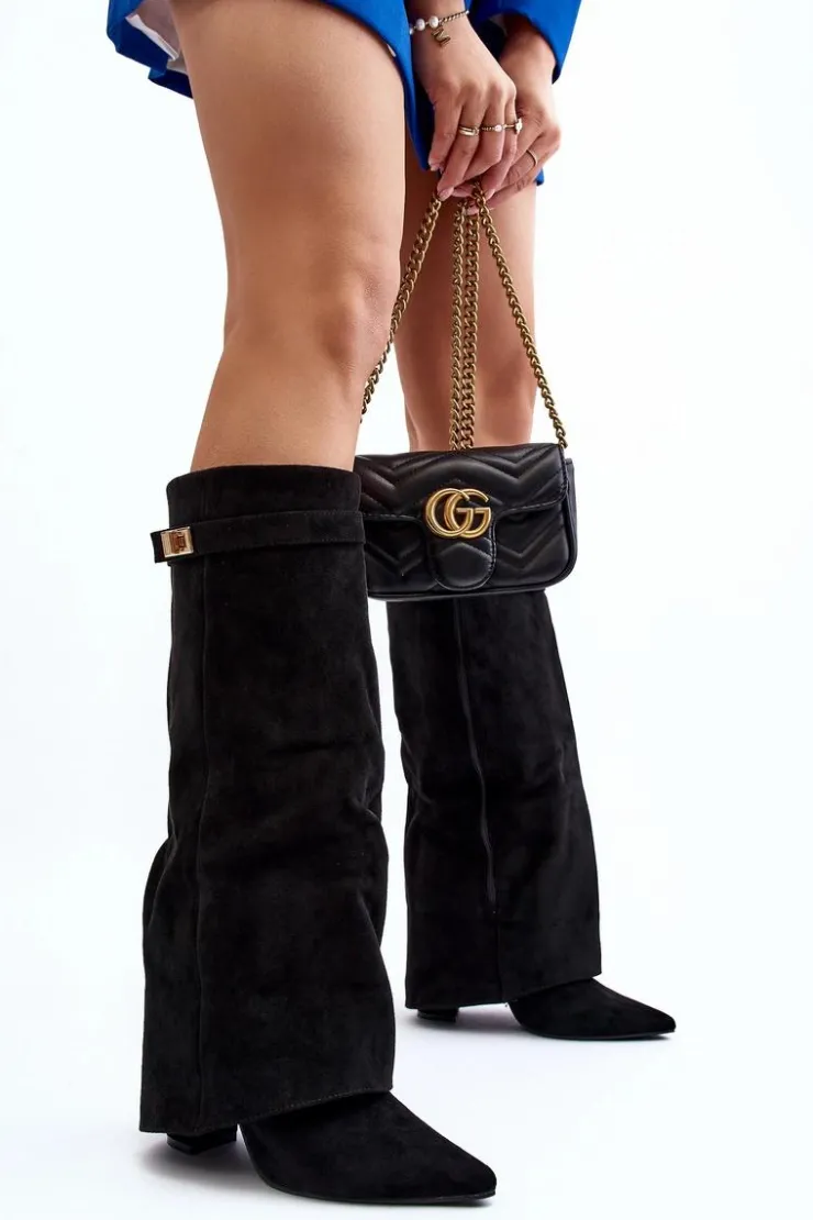 Sale Boto Damskie Kozaki Na Słupku Przed Kolano Czarne Portora