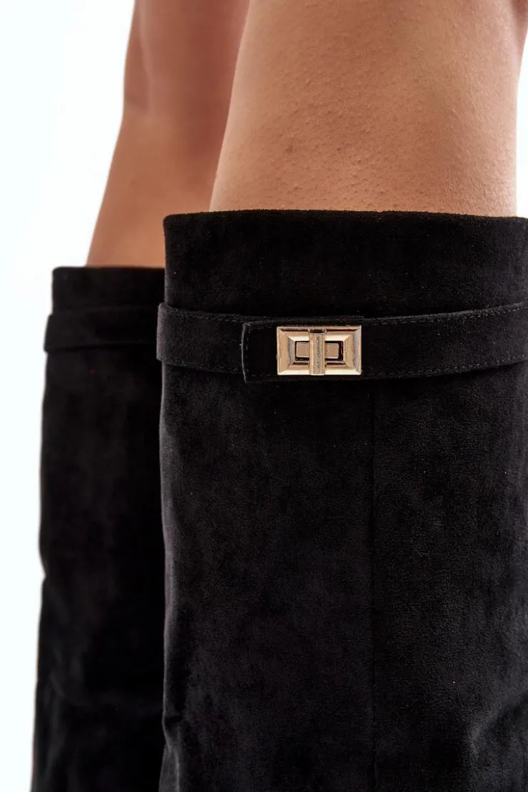 Sale Boto Damskie Kozaki Na Słupku Przed Kolano Czarne Portora