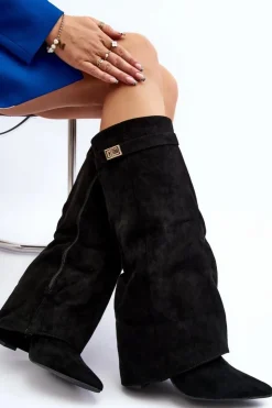 Sale Boto Damskie Kozaki Na Słupku Przed Kolano Czarne Portora
