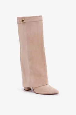 Damskie Boto Damskie Kozaki Na Słupku Przed Kolano Jasnobeżowe Portora