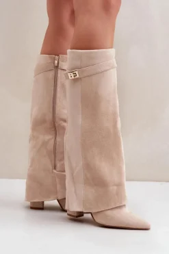 Damskie Boto Damskie Kozaki Na Słupku Przed Kolano Jasnobeżowe Portora