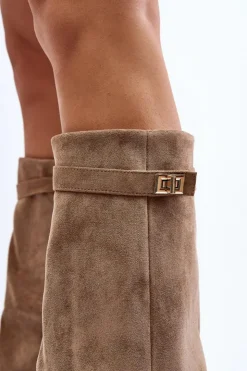 Boto Kozaki Wiosenne|Kozaki Przed Kolano*Damskie Kozaki Na Słupku Przed Kolano Beżowe Portora