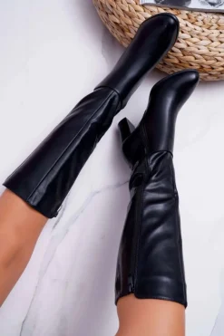 Buty Sergio Leone Kozaki Na Obcasie*Damskie Kozaki Na Słupku Sergio Leone Ocieplane Czarne KZ290