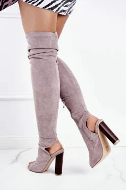 Damskie Boto Damskie Kozaki Na Słupku Zamszowe Lu Boo Szare Aramis