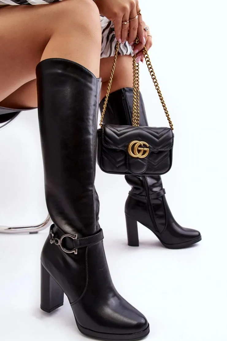 Boto Kozaki Przed Kolano|Kozaki Na Obcasie*Damskie Kozaki Na Słupku Z Ozdobą Przed Kolano Czarne Rahallis